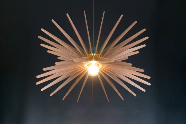 Geometric Wood Pendant Light: Modern Walnut Chandelier for living room