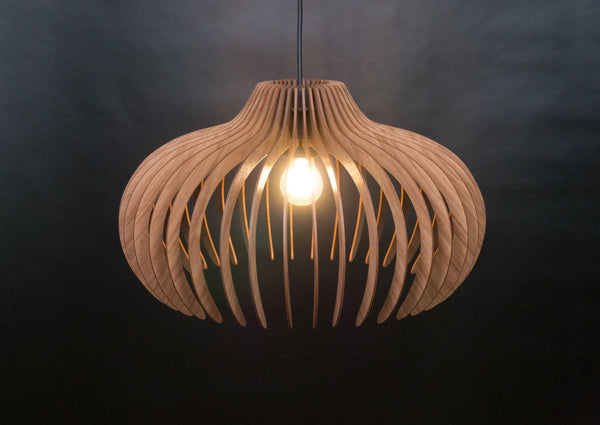 Mid-Century Wood Ceiling Lamp, Geometric Pendant Light