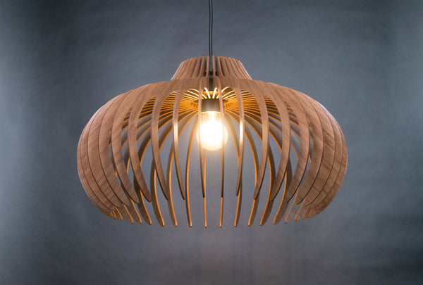 Mid-Century Wood Ceiling Lamp, Geometric Pendant Light