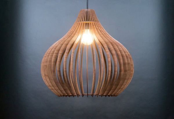 Wooden Pendant Light: Scandinavian Style Chandelier, Oak or Walnut HDF