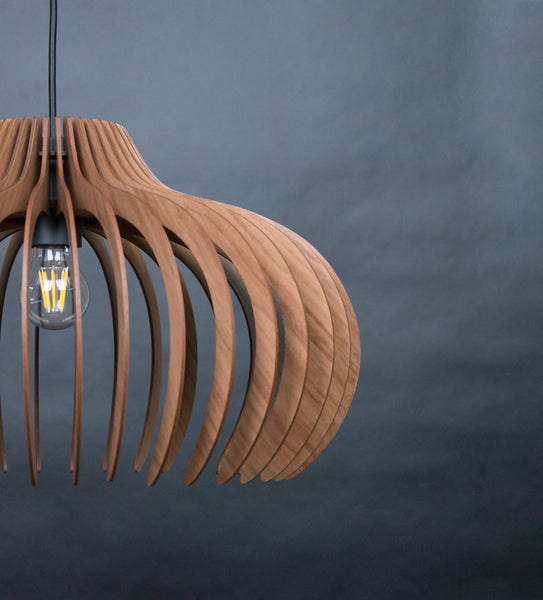 Mid-Century Wood Ceiling Lamp, Geometric Pendant Light
