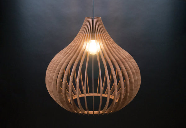 Wooden Pendant Light: Scandinavian Style Chandelier, Oak or Walnut HDF