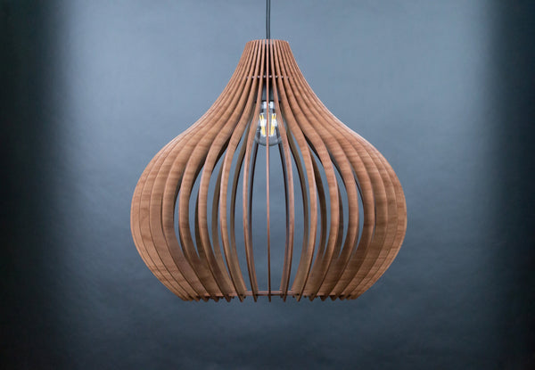 Wooden Pendant Light: Scandinavian Style Chandelier, Oak or Walnut HDF