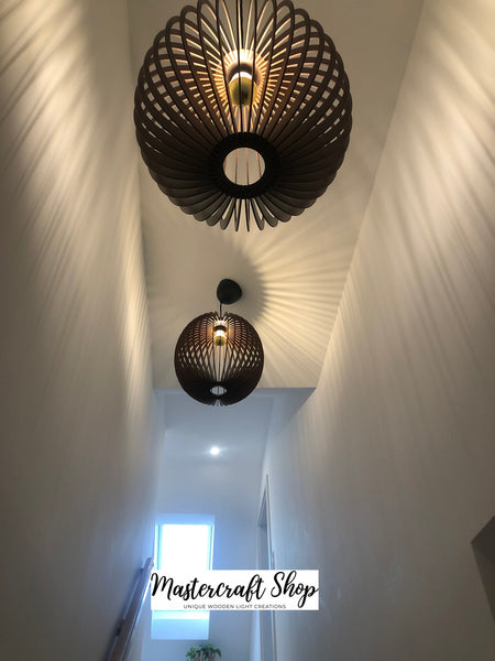 Walnut HDF Wood Pendant Light: Modern Bubble Chandelier