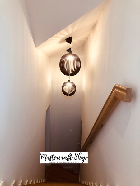 Bubble Wood Pendant Light, Plug-In Chandelier