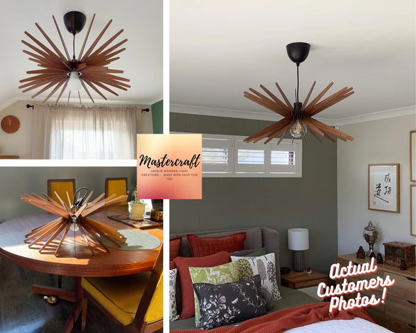 Geometric Wood Pendant Light: Modern Chandelier Lighting