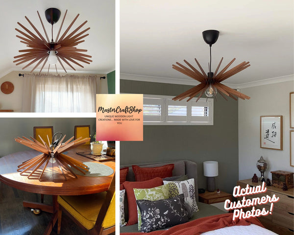 Wood Ceiling Lamp, Geometric Pendant Chandelier
