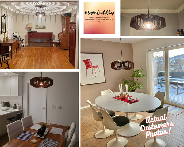 Wood Pendant Light, Rustic Dining Chandelier