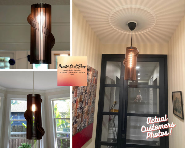Wood Pendant Light, Geometric Contemporary Chandelier