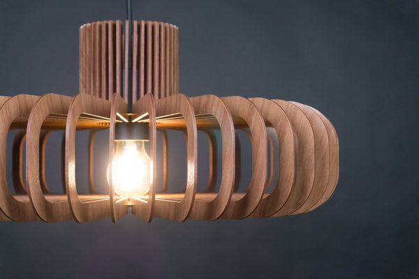Walnut HDF Wood Pendant Light: Modern Scandinavian Fixture