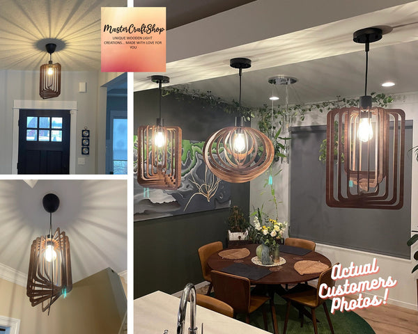 Wood Ceiling Lamp, Minimal Chandelier Light