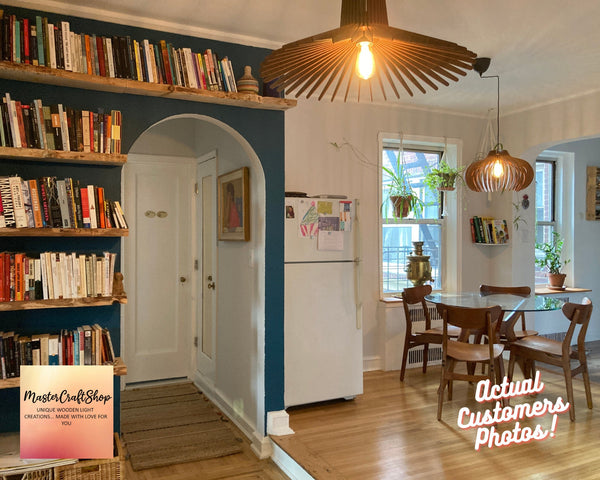 Wood Ceiling Lamp, Scandinavian Hanging Fixture