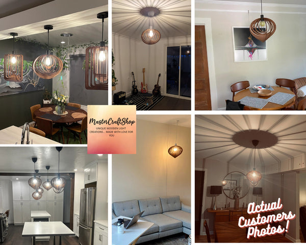 Wooden Pendant Light, Modern Ceiling Fixture