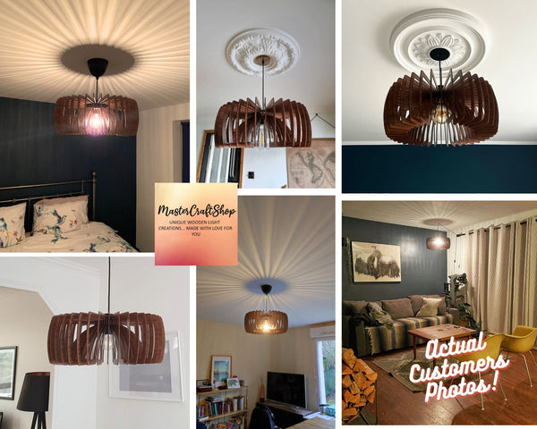 Geometric Wood Pendant Light: Modern Dining Chandelier