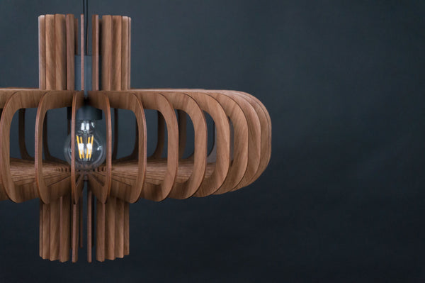 Walnut HDF Wood Pendant Light: Modern Ceiling Fixture