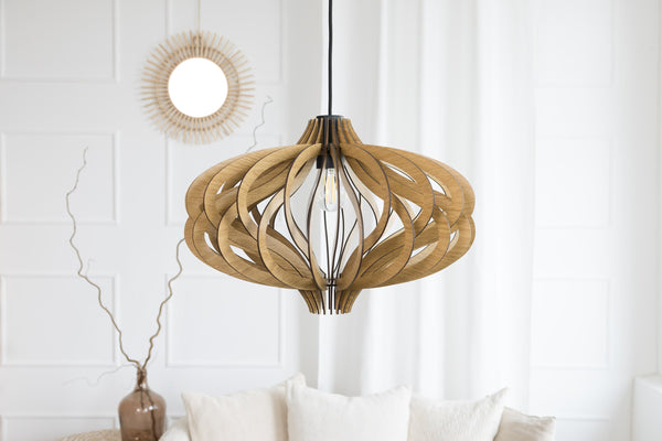 Wood Pendant Shade, Slatted Scandinavian Ceiling Fixture