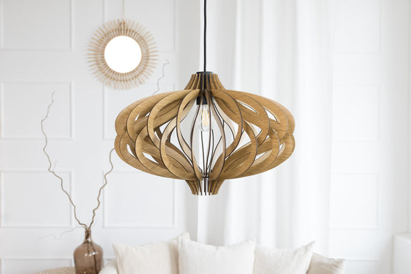 Wood chandelier - modern kitchen island light, hanging fixture, pendant wooden light, living room lamp.