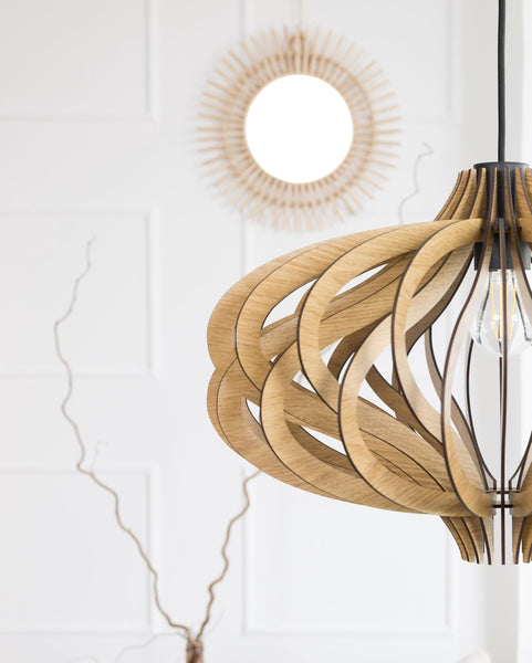 Wood Pendant Light, Scandinavian Geometric Ceiling Light