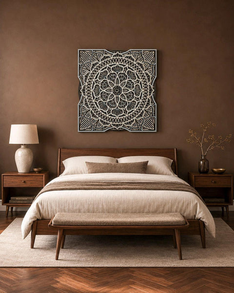 Layered Wood Mandala Wall Art, Bohemian Meditation Decor