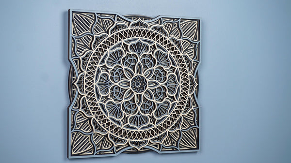 Layered Wood Mandala Wall Art, Bohemian Meditation Decor