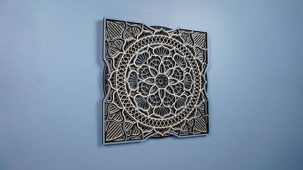 Layered Wood Mandala Wall Art, Bohemian Meditation Decor