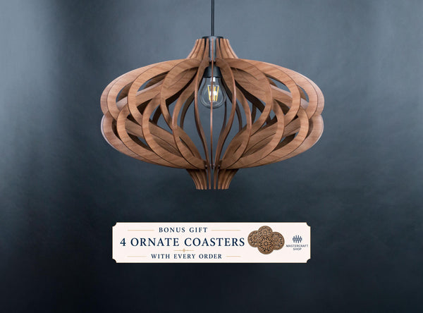 Wood Pendant Light, Scandinavian Geometric Ceiling Light