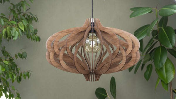 Wood Pendant Shade, Slatted Scandinavian Ceiling Fixture