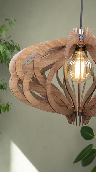 Wood Pendant Shade, Slatted Scandinavian Ceiling Fixture