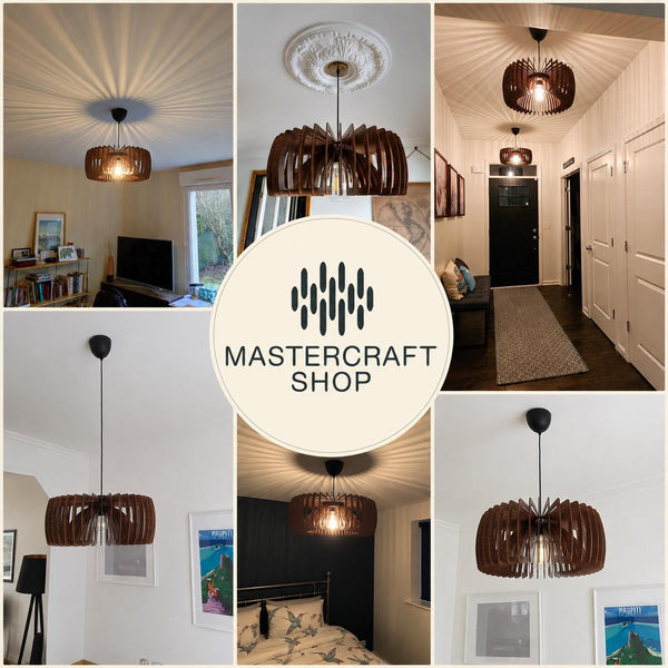Wooden Ceiling Lamp, Geometric Pendant Light