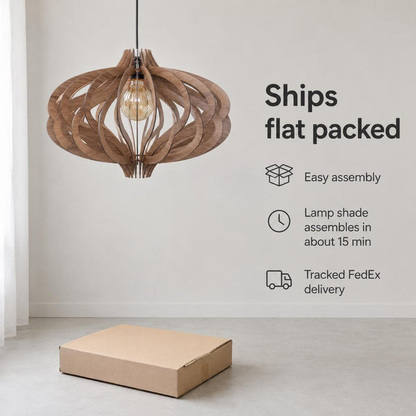 Wood Pendant Shade, Slatted Scandinavian Ceiling Fixture