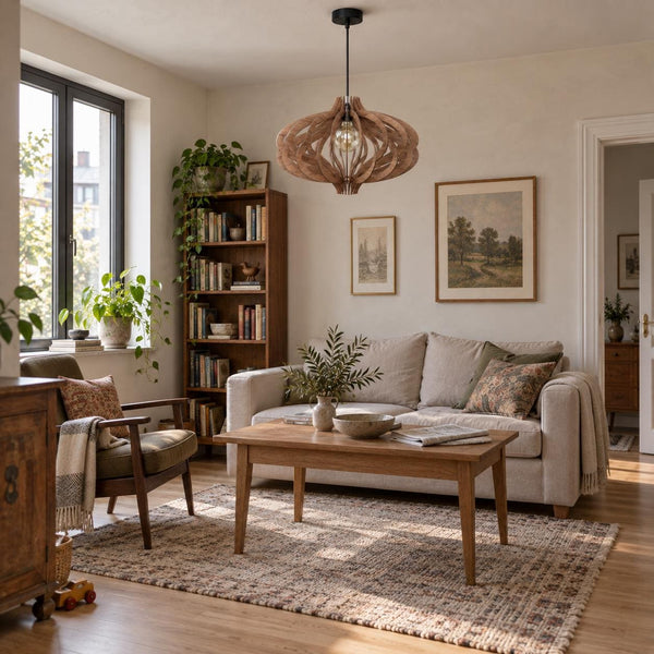 Wood Pendant Light, Scandinavian Geometric Ceiling Light