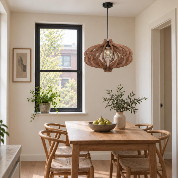 Wood Pendant Light, Scandinavian Geometric Ceiling Light